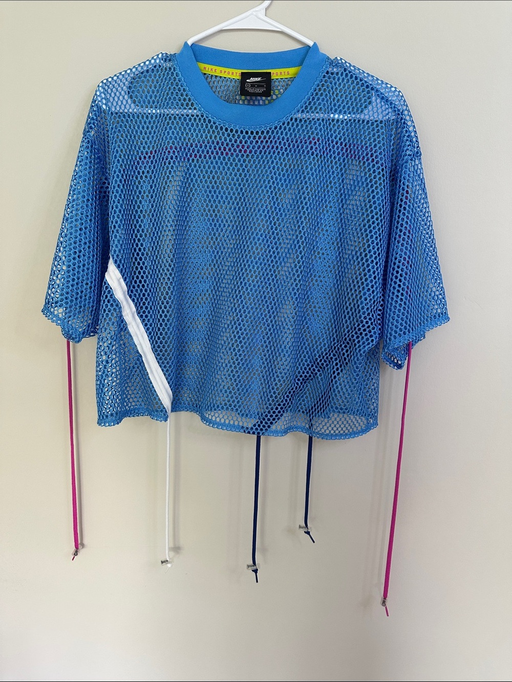 Nike Blue Mesh Short-Sleeve Crop Top with Contrast Drawcords